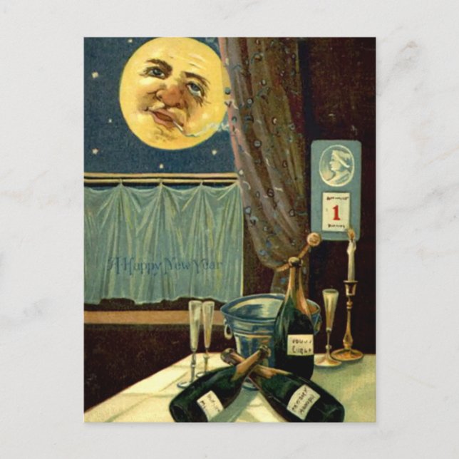 Sömnig nytt år Måne efter Party Vykort (Framsida)