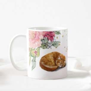 Sömnig Orange Cat Mamma Illustration Girl Gift Kaffemugg