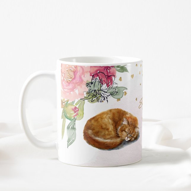 Sömnig Orange Cat Mamma Illustration Girl Gift Kaffemugg (Skapare uppladdad)