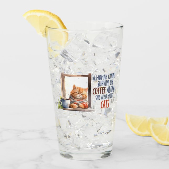 Sömnig Orange Katt med kaffe - Mysigt katt Glaskopp (Framsida Ice)