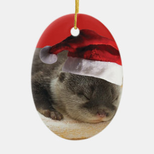 Sömnig Otter Jultomten Julgransprydnad Keramik