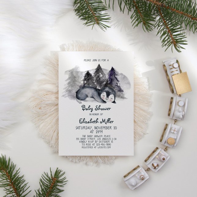 Sömnig Penguin Pojke Baby Shower Inbjudningar (Skapare uppladdad)