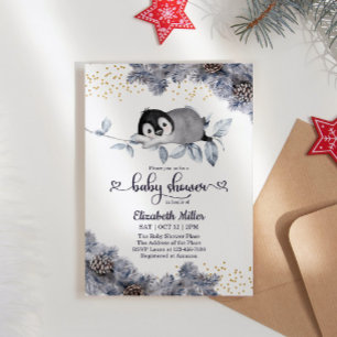 Sömnig Penguin Winter Baby Shower