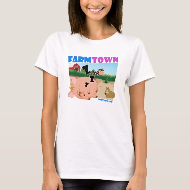 Sömnig Piggy T-tröja för lantgårdTown T Shirt (Framsida)