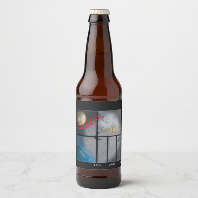 Sömnig Pils, namn och stil Ölflaska Etikett (Framsida)