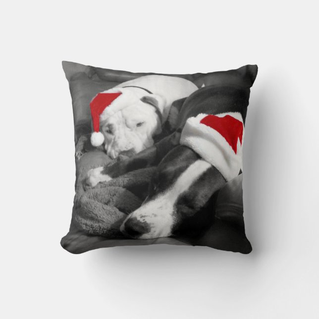 sömnig pitbull-valpar vid Santa christmas Kudde (Framsida)