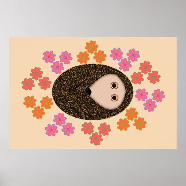 Sömnig Poster Hedgehog och Flowers (Framsidan)