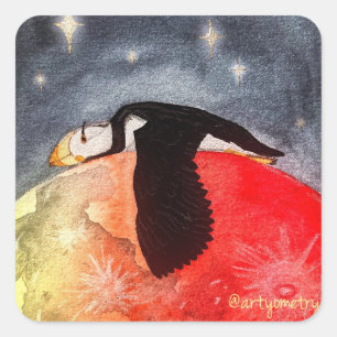 Sömnig Puffin Fyrkantigt Klistermärke
