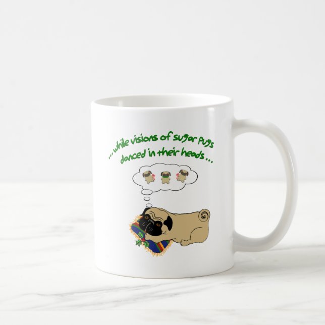 Sömnig Pug jul|Roligt Helgdag Quote Cute Pug Kaffemugg (Höger)