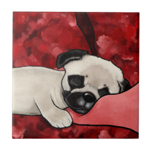 Sömnig Pug Puppy Ceramic Tile Kakelplatta
