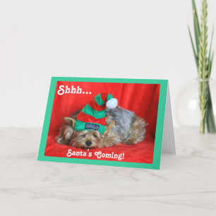 Sömnig Puppy Wearing Elf Hat Helgkort