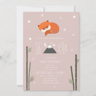 Sömnig Red Panda Bamboo Rosa Girl Baby Shower Inbjudningar