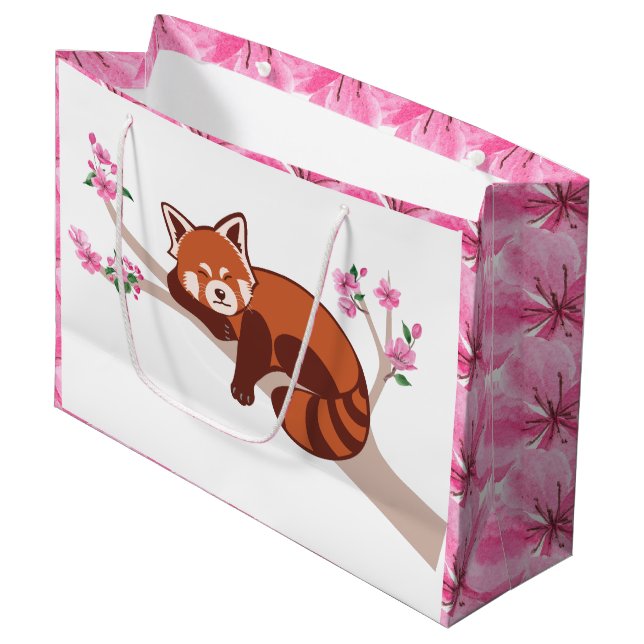 "Sömnig Red Panda" Cherry Blommar Large Gift Bag (Framsidan Vinklad)