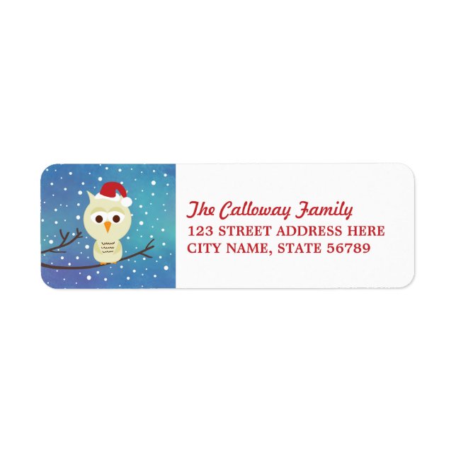 Sömnig Returetiketter för julafton Uggla Helgdag Returadress Etikett (Framsidan)