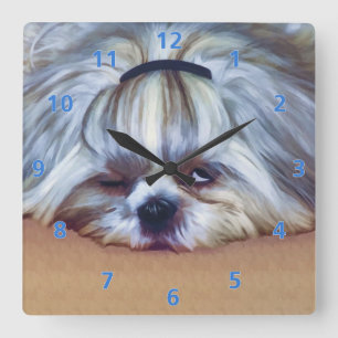Sömnig Shih Tzu hund Fyrkantig Klocka