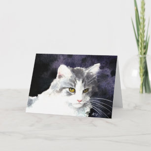Sömnig silver och vitt kattkort helgkort