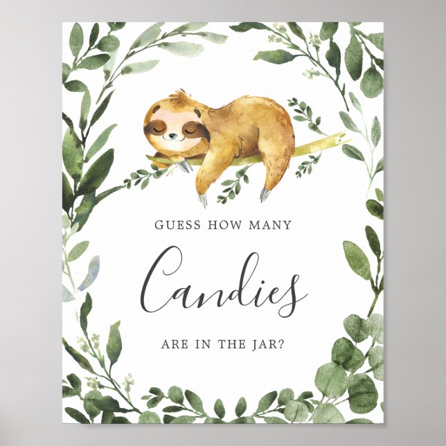 Sömnig Sloth Baby Shower Gissa hur många kanter de Poster (Framsidan)