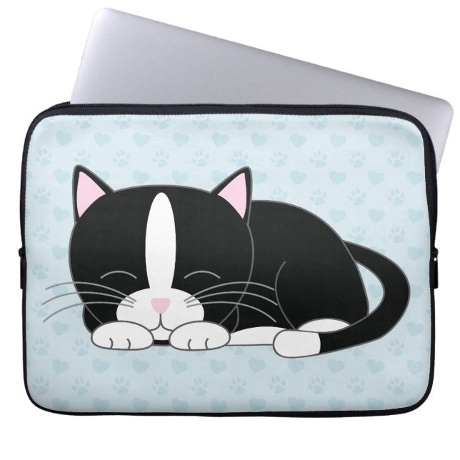 Sömnig smokingkatt {blått} laptop sleeve (Framsidan)
