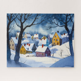 Sömnig Snöbyn - vattenfärg Pussel
