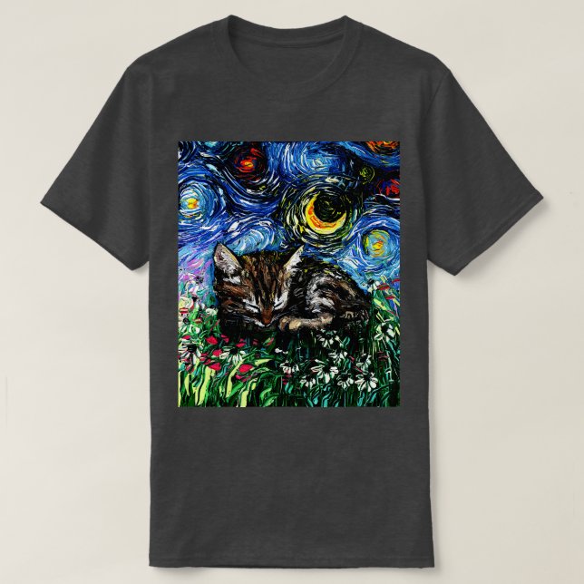 Sömnig Tabby Kitten Night T Shirt (Design framsida)