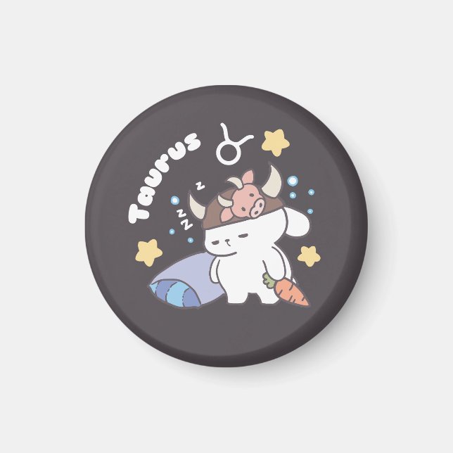 Sömnig Taurus Bunny Mönster - Zodiac Magnet (Framsidan)