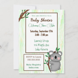 Sömnig Tecknad Koala Theter Baby Shower Inbjudningar