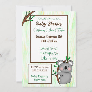 Sömnig Tecknad Koala Theter Baby Shower Inbjudningar