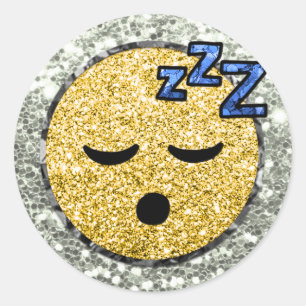 *~* SÖMNIG TIRED Emoji AP40 Guld Glitter Runt Klistermärke