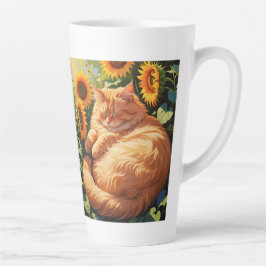 Sömnig Tjock Orange Cat med solblommor