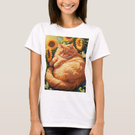 Sömnig Tjock Orange Cat med solblommor T Shirt
