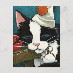 Sömnig Tuxedo Cat Clown Postcard Vykort