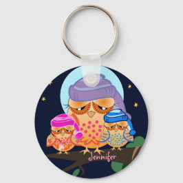 Sömnig Uggla-familjen med eget namn Nyckelring