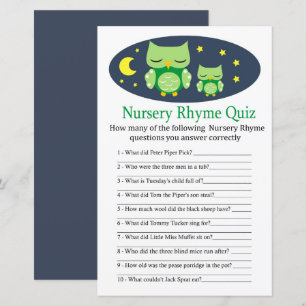 Sömnig uggla Nursery Rhyme Quiz babyduschspel