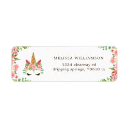 sömnig Unicorn-adressetikett för  blommigt Returadress Etikett