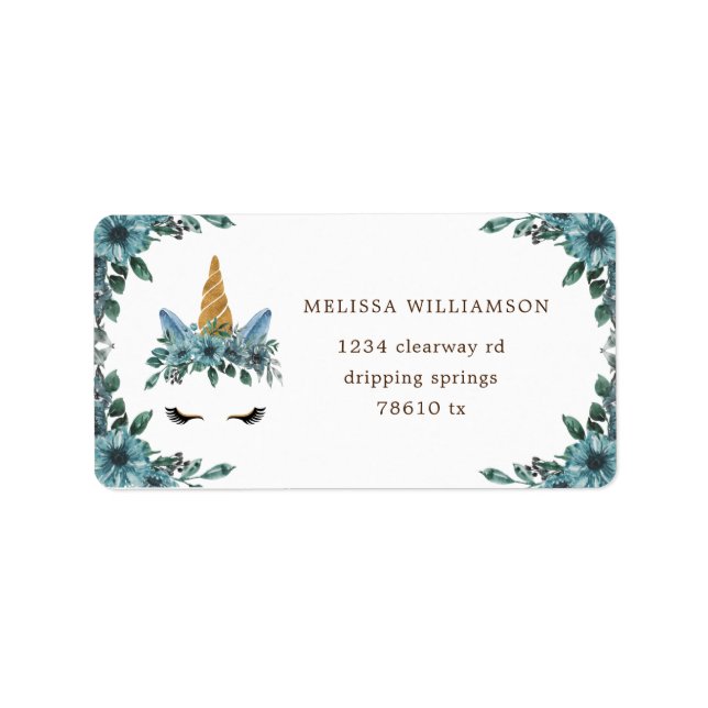 sömnig Unicorn blue blommigt-returadressetikett Adressetikett (Framsidan)