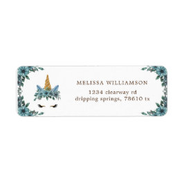 sömnig Unicorn blue blommigt-returadressetikett Returadress Etikett