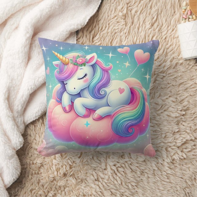 Sömnig Unicorne Valentine Day Gift Dekorativ kudde (Filt)