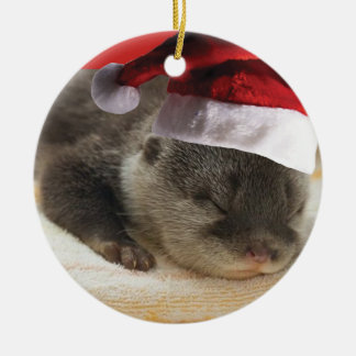 Sömnig utterprydnad julgransprydnad keramik