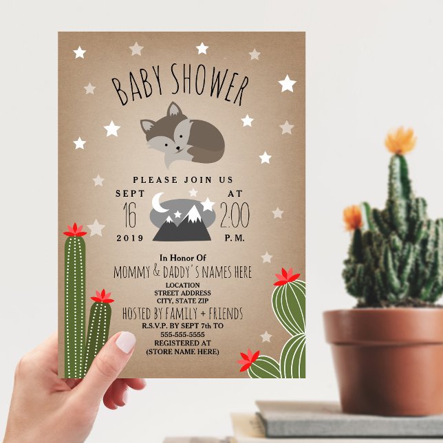Sömnig Vargens Valp Desert Mountains Baby Shower Inbjudningar (Skapare uppladdad)