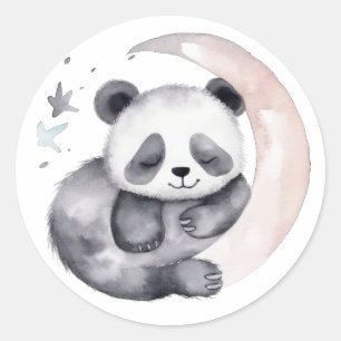 Sömnig vattenfärgen Måne Baby Panda Bear Runt Klistermärke