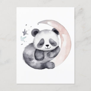 Sömnig vattenfärgen Måne Baby Panda Bear Vykort