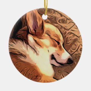 Sömnig walesisk Corgi Julgransprydnad Keramik