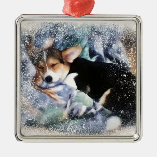 Sömnig Welsh Corgi Puyppy Julgransprydnad Metall