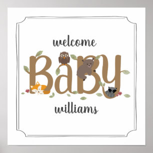 Sömnig Woodland Animals Baby Shower Poster