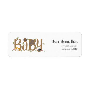 Sömnig Woodland Animals Baby Shower Returadress Etikett
