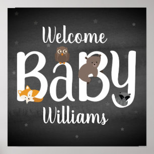 Sömnig Woodland Animals Night Baby Shower Poster