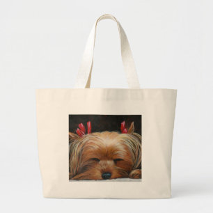 Sömnig Yorkie med Bows Pet Art-presenter Jumbo Tygkasse