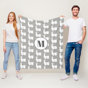 Sömniga Llamas & grånar den monogramen Fleecefilt
