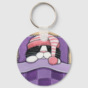 Sömnigt huvud - katt Keychain Nyckelring