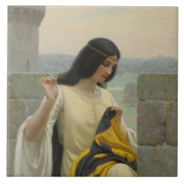 Sömning av Flagga (medeltida kvinnor) Kakelplatta